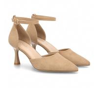 Escarpin élégant à Bout Pointu pour Femme, doté d'une Bride à Boucle réglable pour Un Maintien Confortable et sûr. Finition Velours, Talon Aiguille et Semelle légère et Confortable.
