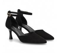 Escarpin élégant à Bout Pointu pour Femme, doté d'une Bride à Boucle réglable pour Un Maintien Confortable et sûr. Finition Velours, Talon Aiguille et Semelle légère et Confortable.