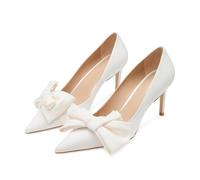 Escarpins à Bout Fermé et Nœud Blanc pour Femme Talons Hauts Tendance à Bout Pointu pour Bal de Promo Grandes Pointures à Enfiler pour Banquets de Mariage Talons Aiguilles,45 EU