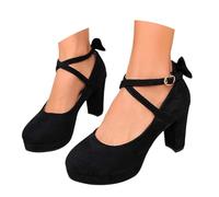 Escarpins à bride de cheville pour femme - Talon bloc - Chaussures confortables - Pour fêtes d'automne - Activités de plein air - Sandales décontractées, Noir , 35 EU