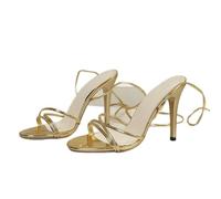 Escarpins à bride pour femme Sandales à talons hauts pour femme Talons à lanières avec bout ouvert Chaussures à talons dorés élégantes et tendance Chaussures de soirée d'été Sandales à lanières, or