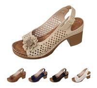 Escarpins à plateforme avec talon bloc pour femme - Petits talons ouverts - Grande taille - Sandales d'été creuses - Respirantes - Chaussures d'extérieur légères, marron, 43 EU