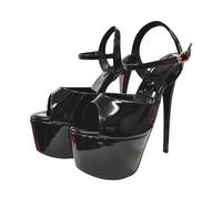 Escarpins à Plateforme Mary Jane avec Boucle pour Femmes - Chaussures de cérémonie Grandes Tailles à Talon Aiguille 19 cm pour Mariage, scène et boîte de Nuit,Noir,38 EU