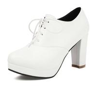 Escarpins à Plateforme Stylés pour Femme, Oxford à Lacets Bout Pointu avec Talon Bloc, Design Uni Moderne pour Travail, Rendez-Vous et Occasions,Blanc,44 EU