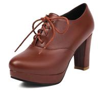 Escarpins à Plateforme Stylés pour Femme, Oxford à Lacets Bout Pointu avec Talon Bloc, Design Uni Moderne pour Travail, Rendez-Vous et Occasions,Marron,36 EU