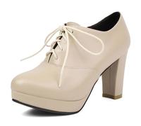 Escarpins à Plateforme Stylés pour Femme, Oxford à Lacets Bout Pointu avec Talon Bloc, Design Uni Moderne pour Travail, Rendez-Vous et Occasions,Kaki,34 EU