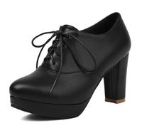 Escarpins à Plateforme Stylés pour Femme, Oxford à Lacets Bout Pointu avec Talon Bloc, Design Uni Moderne pour Travail, Rendez-Vous et Occasions,Noir,35 EU