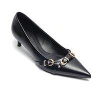 Escarpins à talon bas noirs avec détails de boucle dorée - élégance assurée pour les femmes Laissez-vous séduire par ces escarpins noirs à petit talon, ces délicatesses ornées de boucles dorées pour u