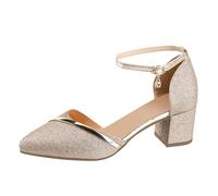 Escarpins à talon moyen pour femme - Chaussures élégantes avec talon - Chaussures d'été à bout pointu - Chaussures traditionnelles décontractées et festives - Boucle réglable - Sandales pour femme, or