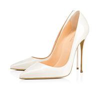 Escarpins à Talons Aiguilles de 12 cm pour Femmes, Couleur Or Champagne, Bouts Pointus, pour Mariages, soirées Cocktail, galas Formels et Rendez-Vous Amoureux,Blanc,44 EU