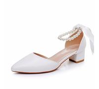 Escarpins à Talons Bas et Bout Pointu pour Femmes, Sandales à Talons Bas pour Les Occasions habillées, Travail Quotidien, Tenue de Bureau, Conduite,Blanc,39 EU