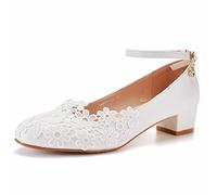 Escarpins à Talons Bas pour Femmes, Chaussures habillées Confortables à Talons Blocs à Bout fermé, pour fête de Mariage, Travail de Bureau, Affaires Formelles,Blanc,41 EU