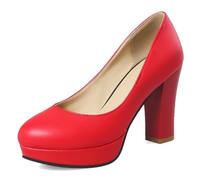 Escarpins À Talons Carrés pour Femmes Talons Hauts Chaussures Bout Rond A Enfiler Elegant Chaussures, X81663Ah Rouge Taille 43 EU/45Cn