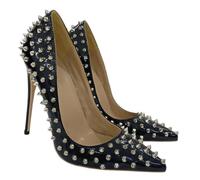 Escarpins à Talons cloutés pour Femmes Rivets en métal de Mode fermés Bout Pointu Talons Hauts sans Lacet Mariage Bal Bureau église Chaussures habillées,Noir,37