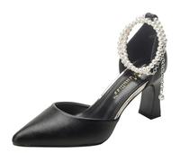 Escarpins à Talons épais pour Femmes à Bride en Perles Bout Pointu à Peplum Creux pour Les soirées habillées élégants Sexy Classiques fermés pour Les Mariages et Les mariées