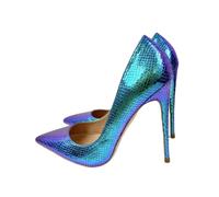Escarpins à talons hauts à bout pointu en relief bleu laser pour femme, Talon bleu de 12 cm, 39 EU