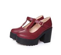 Escarpins à talons hauts pour femme - Avec lanières - Bout rond - Talon bloc - Escarpins élégants et confortables - Chaussures à plateforme pour femme - Jolies chaussures de princesse Lolita, rouge