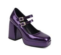 Escarpins à Talons Hauts Punk pour Femmes, Chaussures Mary-Janes, Chaussures à Talons brevetés de Grande Taille pour soirée dansante et Mariage,Violet,46 EU