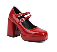 Escarpins à Talons Hauts Punk pour Femmes, Chaussures Mary-Janes, Chaussures à Talons brevetés de Grande Taille pour soirée dansante et Mariage,Rouge,45 EU