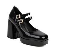 Escarpins à Talons Hauts Punk pour Femmes, Chaussures Mary-Janes, Chaussures à Talons brevetés de Grande Taille pour soirée dansante et Mariage,Noir,45 EU