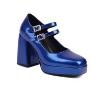 Escarpins à Talons Hauts Punk pour Femmes, Chaussures Mary-Janes, Chaussures à Talons brevetés de Grande Taille pour soirée dansante et Mariage,Bleu,47 EU