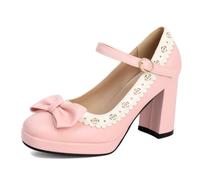 Escarpins Bicolore Femme Noeud Dentelle Talon Bloc Robe
