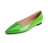 Escarpins Classiques Femme À Bout Pointé Ballerines Talon Bas Slip on Court Shoes en Cuir Vernis pour Bureau Et Tenue Quotidienne,Vert,52 EU