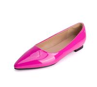 Escarpins Classiques Femme À Bout Pointé Ballerines Talon Bas Slip on Court Shoes en Cuir Vernis pour Bureau Et Tenue Quotidienne,Hot Pink,35 EU