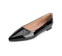 Escarpins Classiques Femme À Bout Pointé Ballerines Talon Bas Slip on Court Shoes en Cuir Vernis pour Bureau Et Tenue Quotidienne,Noir,47 EU