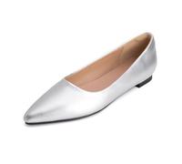 Escarpins Classiques Femme À Bout Pointé Ballerines Talon Bas Slip on Court Shoes en Cuir Vernis pour Bureau Et Tenue Quotidienne,Argent,50 EU