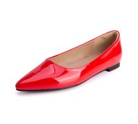 Escarpins Classiques Femme À Bout Pointé Ballerines Talon Bas Slip on Court Shoes en Cuir Vernis pour Bureau Et Tenue Quotidienne,Rouge,46 EU