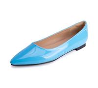 Escarpins Classiques Femme À Bout Pointé Ballerines Talon Bas Slip on Court Shoes en Cuir Vernis pour Bureau Et Tenue Quotidienne,Bleu,47 EU