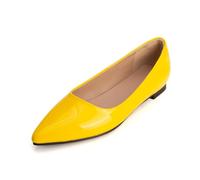 Escarpins Classiques Femme À Bout Pointé Ballerines Talon Bas Slip on Court Shoes en Cuir Vernis pour Bureau Et Tenue Quotidienne,Jaune,50 EU