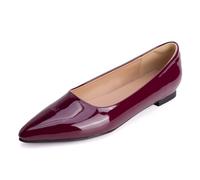 Escarpins Classiques Femme À Bout Pointé Ballerines Talon Bas Slip on Court Shoes en Cuir Vernis pour Bureau Et Tenue Quotidienne,Burgundy,42 EU