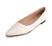 Escarpins Classiques Femme À Bout Pointé Ballerines Talon Bas Slip on Court Shoes en Cuir Vernis pour Bureau Et Tenue Quotidienne,Beige,48 EU