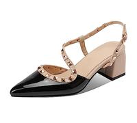 EXECAB Escarpins cloutés pour Femmes Sexy Bout Pointu fermé Sandales à Talons Talon épais Slingback Bas Bloc Talon à lanières Pompe de Mariage,Noir,40