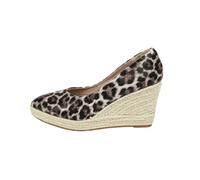 Escarpins compensés léopard pour Femmes, Chaussures habillées à Talons Bas et à Bout fermé, Sandales à Plateforme à Bout fermé, pour fête, Mariage, soirée,Marron,40 EU