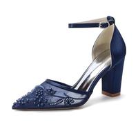 Escarpins de Mariage Dentelle Chaussures de Mariée à Talon Bloc 8,5 cm avec Bride Cheville, Élégantes pour Cérémonie, Soirée & Robe de Cocktail