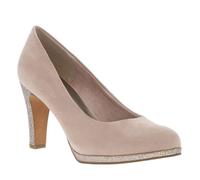 Escarpins décolleté simple beiges à talon décroché haut et détails pailletés 40