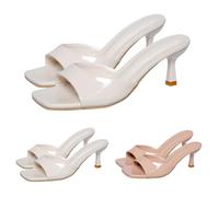 Escarpins d'été ouverts sur le devant pour femme - Chaussures à talons larges - Mules Stiletto - Sandales d'extérieur carrées - Sandales d'été légères - Unies - Respirantes - Sandales de loisirs