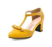 Escarpins Dirndl pour femme - En cuir synthétique - Avec nœuds - Élégantes - Avec sangle de cheville - Style vintage médiéval - Talons hauts, jaune, 38 EU