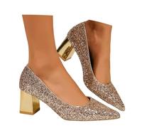 Escarpins Élégante robe pailletée avec talon épais pour soirées élégantes - Chaussures à paillettes scintillantes à talons confortables, or, 40 EU