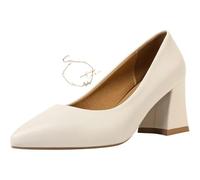 Escarpins élégants à enfiler à bout pointu pour femme - Talon bloc épais - Pour fête de mariage, crème, 42.5 EU