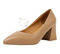 Escarpins élégants à enfiler à bout pointu pour femme - Talon bloc épais - Pour fête de mariage, nude, 42.5 EU