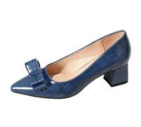 Escarpins Élégants Bout Pointu à Talon Moyen Bloc avec Ornement Nœud Chaussures de Soirée pour Événements en PU,Navy Blue,44 EU