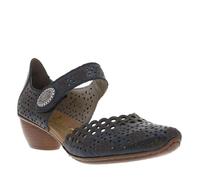 Escarpins en cuir bleu marine à talon bottier avec une bande auto-agrippante 39