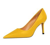 Escarpins en cuir verni pour femme - Talons hauts aiguilles - Chaussures de fête pour femme - Escarpins de mode - Chaussures en jaune, 34