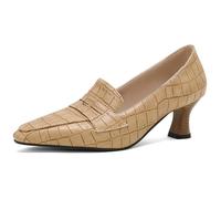 Escarpins en Cuir Verni PU pour Femme à Bout Pointu, à Enfiler, Petit Talon, Style rétro et Chic pour Le Bureau et Les soirées,Apricot,38 EU