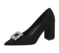 Escarpins en Daim à Bout Pointu Femme Boucle Cristal Talon Carré Pumps Élégants Talons de Robe Décolletés pour Soirée Romantique et Dîner,Black 5cm,36 EU