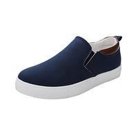 Escarpins en toile à enfiler pour homme - Mocassins plats en toile pour homme - Baskets basses et larges - Avec sangle élastique - Chaussures de conduite légères et confortables - Mocassins de marche